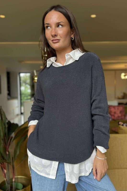 Made in Italy Conrad Body Skim Knit Jumper Graphite Marl